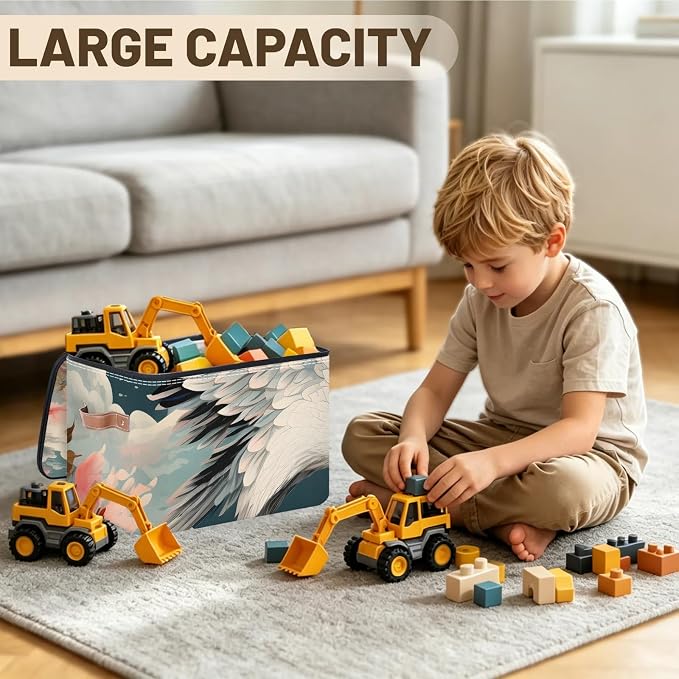 Vintage Japanese Crane Foldable Storage Bin with Lid Zipper | Closet Shelf Organizer, Boxes, Basket Containers for Home, Lidded Storage Cube for Bedroom, Waterproof, with Handles