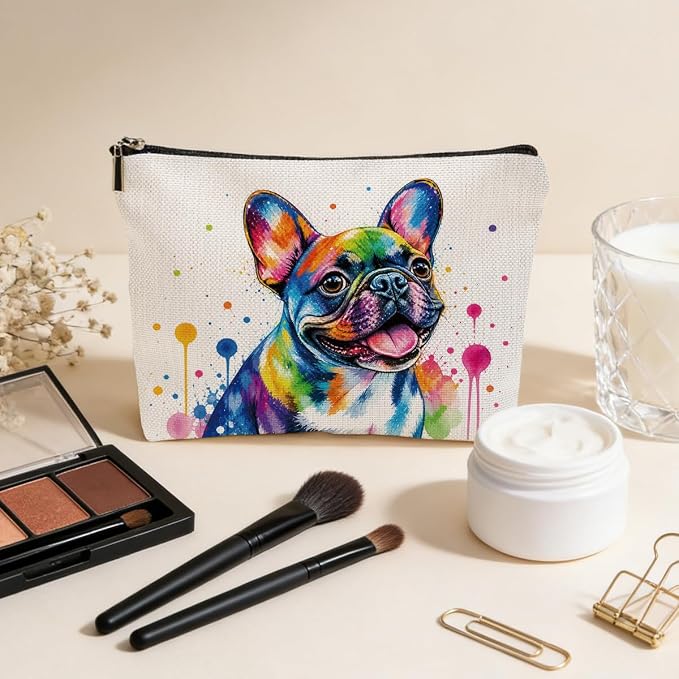 JIUWEIHU Colorful French Bulldog Makeup Bag Bulldog Gifts Cosmetic Bag | Travel Toiletry Bags Cute Dog Makeup Pouch Christmas Birthday Gifts for Women Mom Girls Daughters Sisters Friends Dog Lover