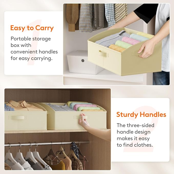 Lifewit Trapezoid Closet Storage Bin for Shelf, 6 Packs 23L, Beige | Non-woven Closet Organizer Baskets with Handles, Foldable Clothes Containers Boxes for Clothing, Book, Purse, Extra Large