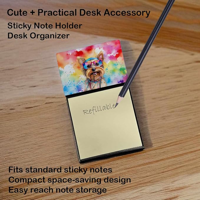 Caroline's Treasures Yorkshire Terrier Hippie Dawg Sticky Note Holder Refillable Dispenser Self-Sticky Note Pads, Memo Pads Blank Desk Accessories