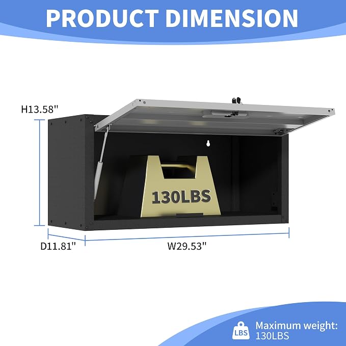 Metal Storage Cabinet for Garage, Tool Cabinet, Utility Cabinet | Wall Mounted, Hanging Tool Cabinet, Lockable, Flip-up Cabinet Door, Assembly Required, Black & Grey