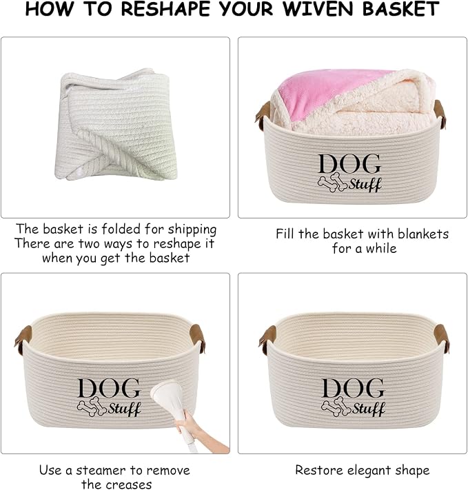 Square Dog toy basket storage Cotton Rope Storage Basket Pet/Pet Toy And Accessory Storage Bin Doy Toy Box-Beige