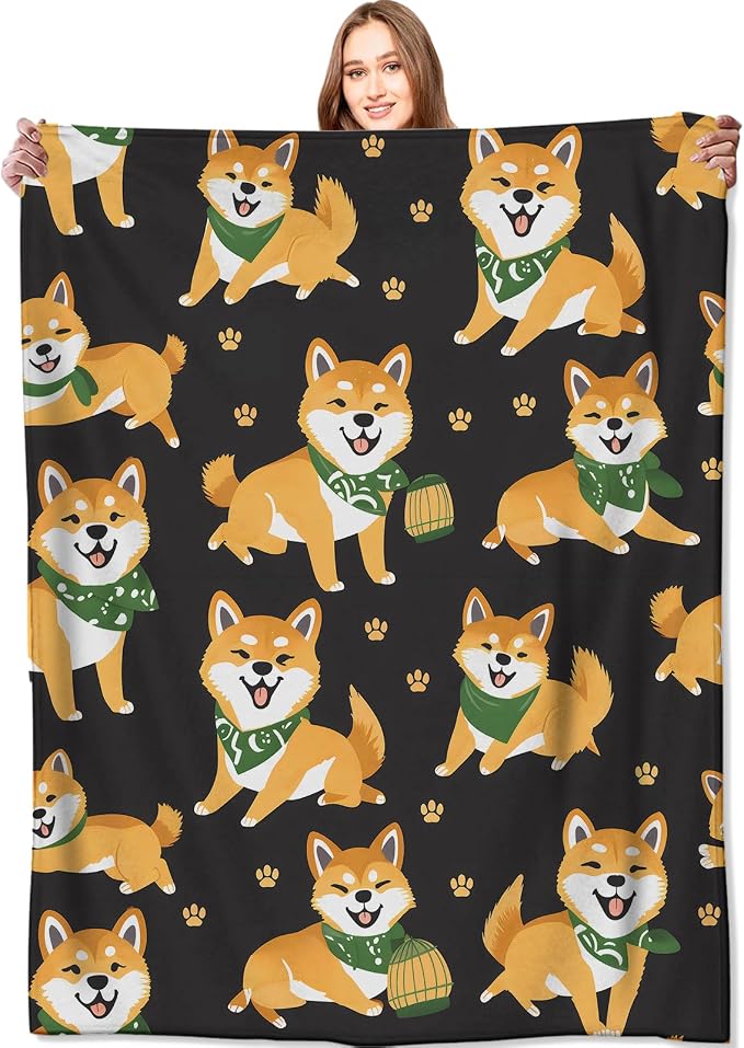 Shiba Inu Blanket Cute Playful Puppy Dog Throw Blankets,Gifts for Kids Adult Women Men,Lightweight Soft Fleece,Pet Lovers,Sofa Couch Bed Room Modern Decor 50x60in