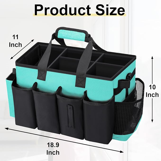 Wearable Large Cleaning Caddy Bag for Housekeepers (Lakeblue) | Cleaning Supplies Organizer with Adjustable Shoulder, Waist & Handle Straps, Detailing Bag for Kitchen Supplies