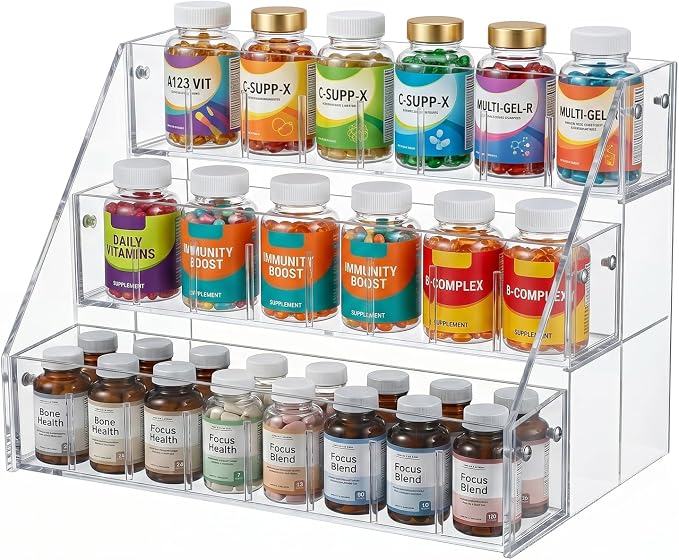 3-Tier Vitamin Storage Organizer, Organizer For Vitamin Bottles And Medicine Bottle, Vitamin Bottle Organizer For Countertop, Bathroom Cabinet Storage Items Are Clearly Visible (1, 14x8.3x7.9)