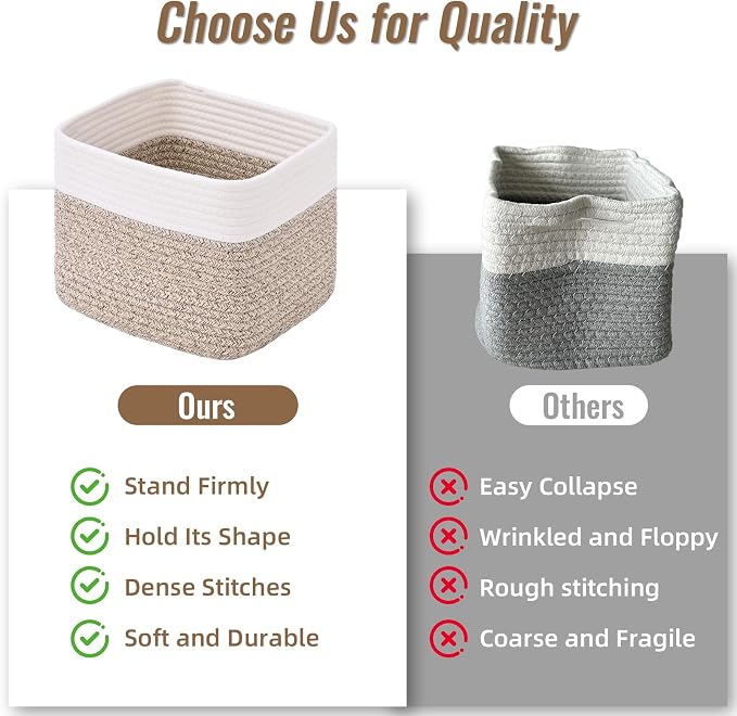 3 Pack Cube Storage Bin, 9”x9”x7” Cotton Rope Woven Baskets for Organizing Toys Clothes Towels, Square Gift Storage Baskets for Shelves, Nursery, Closet, Bathroom, Pantry (White & Jute)
