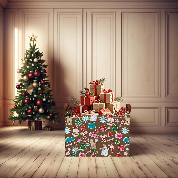 Empty Large Christmas Basket for Gifts Women Collapsible Storage Bin Kids Toy Box Holiday Décor (Santa Claus Snowman Brown)