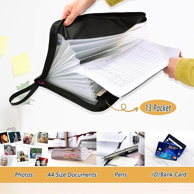 Colorful Soccer Ball Pattern 13 Pocket File Organizer Expanding File Folder with Front Pouch Portable Business File Storage Document Organizer Folder with Zipper