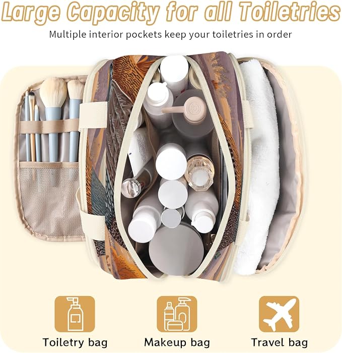 Grouse Travel Toiletry Bag for Women | Bird Wild Animal Lightweight Waterproof Makeup Cosmetic Bag Large Tote Organizer for Traveling, Toiletries, Accessories