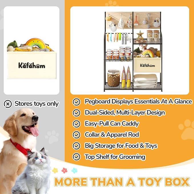 Dog Toy Basket with Pegboard, Dogs Toy Bin with Storage Organizer, All-in-One Dog Stuff Box & Essential Holder, Perfect Basket for Dog Toys in Living Room, Great Gifts for Pet Lovers, Black