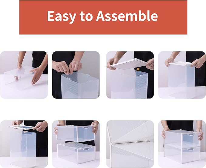Seseno 12 Pack Shoe Storage Bins, Clear Plastic Stackable Shoe Organizer for Closet, Space Saving Foldable Shoe Rack, Shoe Box Sneaker Holder Container