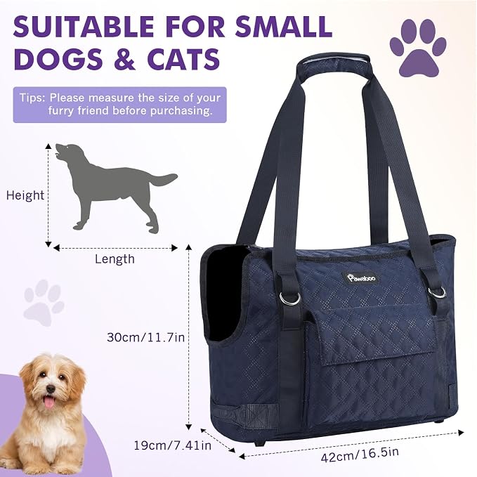 Pawaboo Dog Purse Carrier for Small Dogs with Pocket,Up to 11Lbs | Lightweight & Portable Dog Tote Bag Carrier Purses,Soft Sided Design,Front Pocket for Storage Travel Shopping Navy Blue