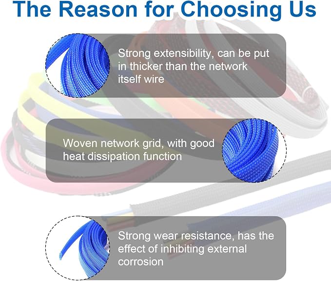Heyiarbeit 10m/32.8ft PET Expandable Braid Cable Sleeving Flexible Wire Mesh Sleeve Blue 6mm