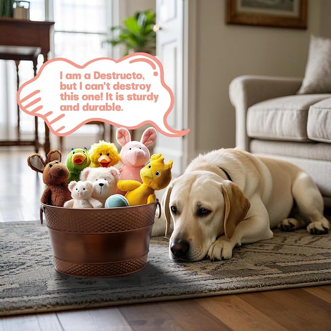 Copper Metal Dog Toy Storage Bin, 15-Quart | Sturdy Round Design with Handles, Easy Toy Access and Carrying, Suitable for Living Rooms