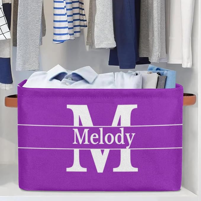 Personalized Initial Letter Deep Purple Storage Basket with Handles