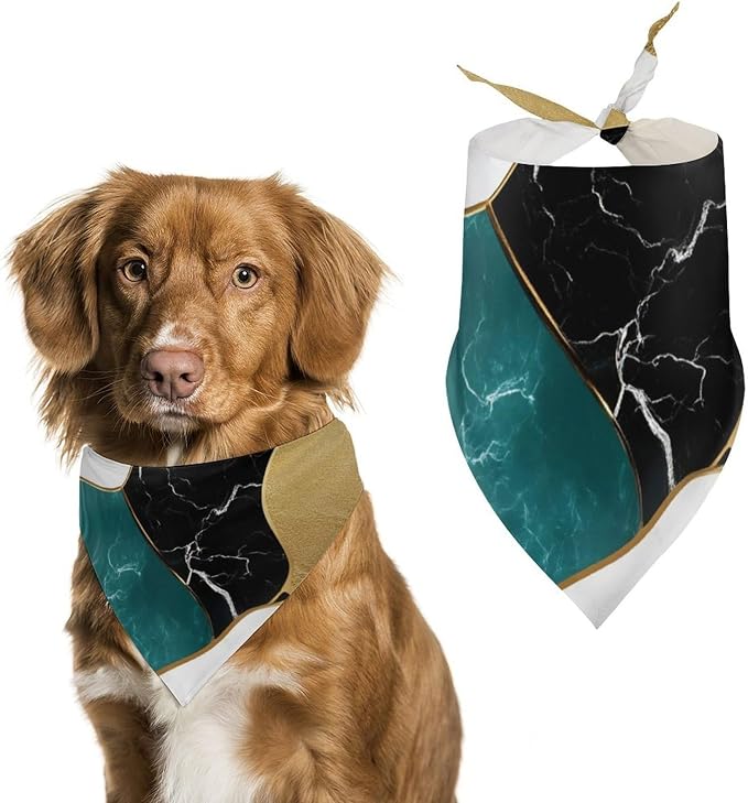 1Pcs Summer Abstract Watercolor Painting Gold Blue Turquoise Black White Gray Marble Lightweight Comfy Triangle Scarf for Small to Large Pets Travel, Picnic, Party, Casual Daily Use