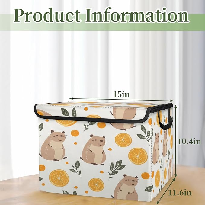 Guinea Pig Storage Bins with Lids, Lemon Leave Foldable Storage Boxes with Carrying Handle Organizer Containers Baskets Cube for Home Bedroom Closet