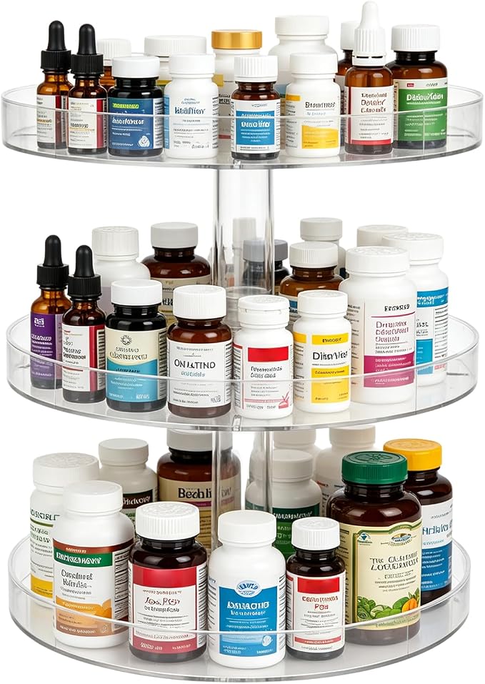 Medicine Bottle Organizer Shelf, 3-Tier Medicine Cabinet Organizer for Countertop and Bathroom, Transparent Removable Organizer for Small Medication Bottles Small Vitamins Bottles