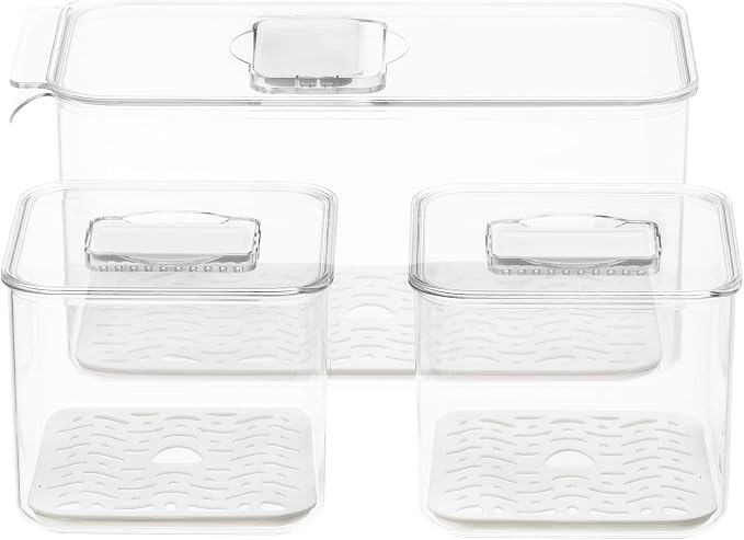 iPEGTOP Fridge Produce Saver Food Storage Bin Containers, Stackable Refrigerator Freezer Organizer Fresh Keeper Container with Vented Lids, 3 Pack