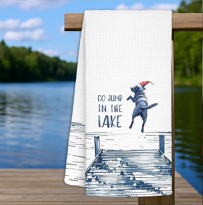 Christmas Lake House Decor Dish Towels,Lake House Gifts,Funny Lake Dog Kitchen Towels Decorative,Dog Lover Mom Gifts Hand Towels Drying Cloth for Kitchen Bathroom Decor,16x24 Inch