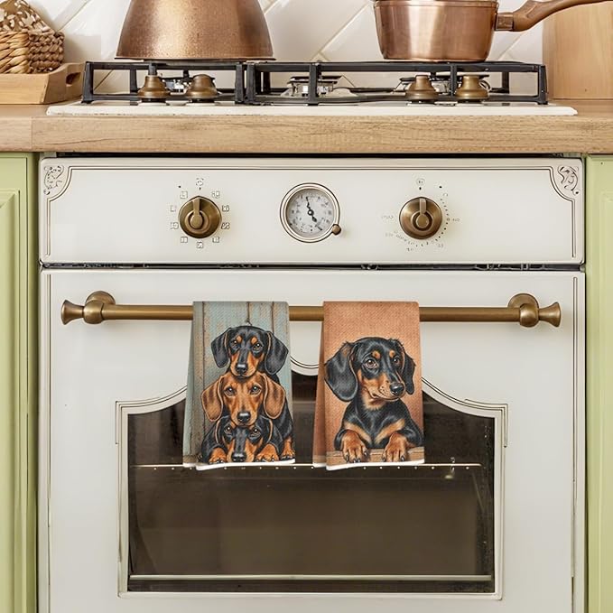 Hanamiya Na 2 Pcs Dachshund Kitchen Towels 24x14 Inch, Dachshund Gifts Reusable Dish Towels for Kitchen Bathroom Decor, Weiner Dog Hand Cloth Tea Towel, Cute Dog Gifts for Women Mom Friend