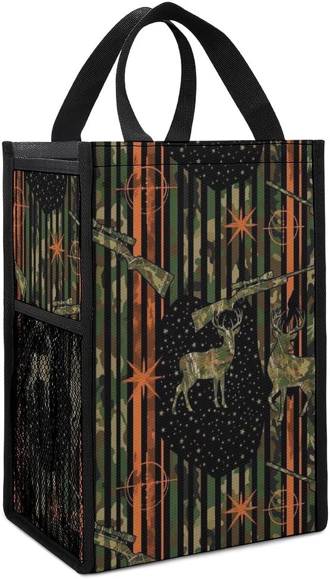 Portable Lunch Bag for Adults Reusable Thermal Lunch Totes Compatible with Camouflage Fall Hunting Deer Camo American Flag Insulated Lunchbox Food Containers Organizer