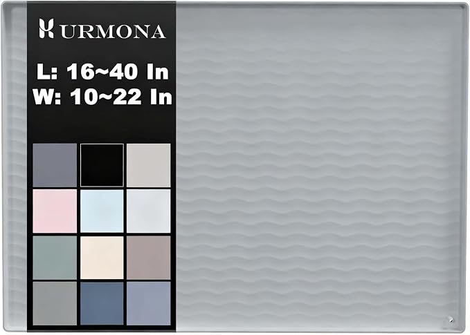 URMONA 34'' x 22'' Waterproof Silicone Under Sink Mat Cabinet and Counter Protector, Shelf Liner for Kitchen and Bathroom, Storage and Organizers, Litter Mat, Pet Cat Puppy Essentials(Fog)
