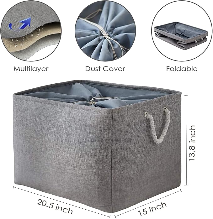 Storage Baskets for Organizing, Sturdy Fabric Storage Basket , Foldable Storage Baskets for Shelves Closet Nursery Toy (Grey 3 Pack 20.5×15.7×13.8inch)