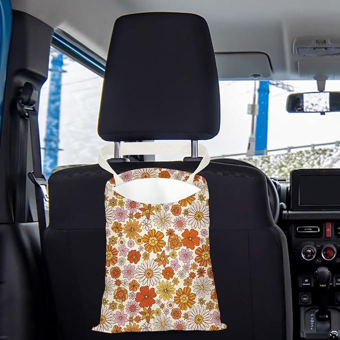 Car Trash Bag Car Garbage Bag Hanging Cars Trash Can Spring Decor Waterproof Cars Back Seat Organizer for Vehicle Travelling Camping Flower Daisy Decor