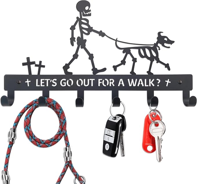 Skull Dog Paw Shaped Wall Mount Leash and Key Hook - Gothic Home Decor Organizer
