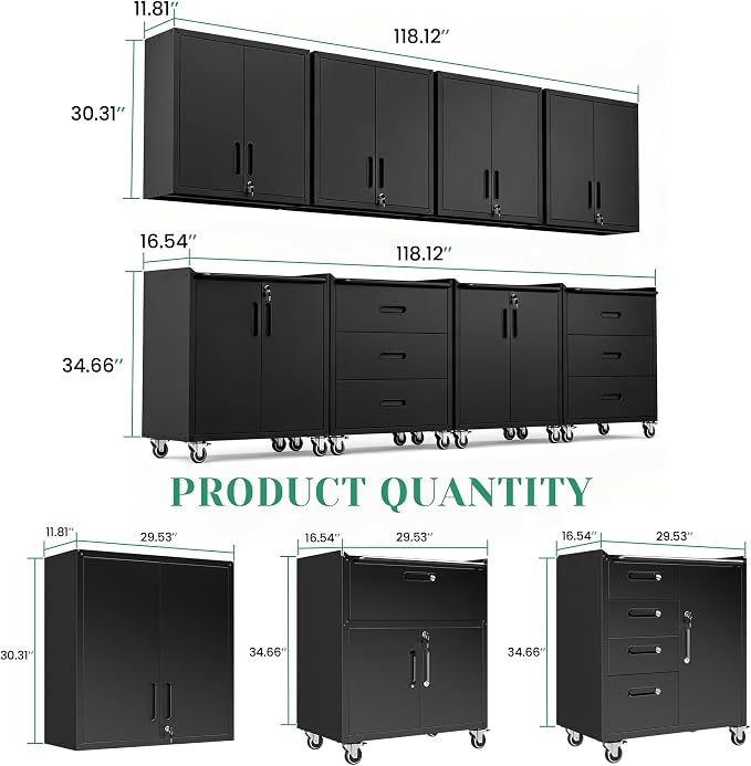 Garage Cabinet System | Heavy Duty Steel All-in-One Modular Garage Cabinet Set for Ultimate Workshop Organization | Easy Assembly Garage Storage Cabinets & Tool Bench