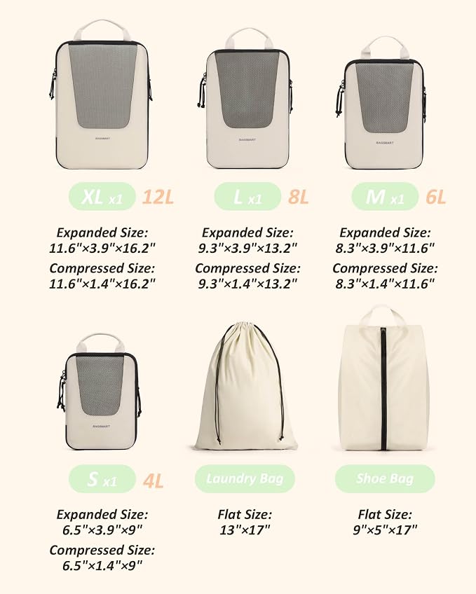 BAGSMART Compression Packing Cubes for Travel, 6/5/4set Lightweight Packing Organizers, Summer Travel Essentials Suitcase Organizer Bags Set