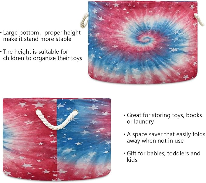 DOMIKING Large Storage Basket for Toys Tie Dye Star Blue Storage Bin Box Organizer Basket for Laundry Hamper Kid's Room Baby & Dog Toy