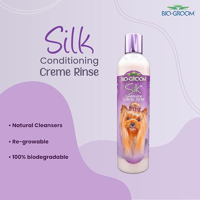 Bio-Groom Silk Creme Rinse Dog Conditioner - Conditioner for Dogs & Puppies, Residue Free Wash, Cruelty Free, Rehydrates Skin & Strengthens Coats, Gentle & Safe - 12 Fl Oz 1-Pack