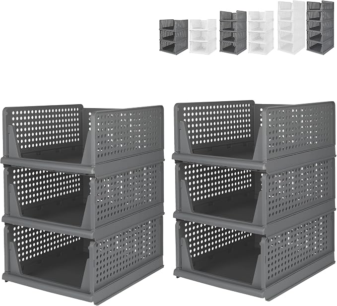 This Foldable Stackable Clothes 6-Tier Drawer Shelf for Bedroom Kitchen Living Room Bathroom Office - Grey Space-Saving Storage Solution (H-18cm)