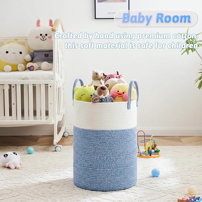 Laundry Basket,Woven Cotton Rope Laundry Hamper,60L for Decor Storage of Dirty Clothes,Toys and Blankets in Bathroom,Baby Room and Living Room