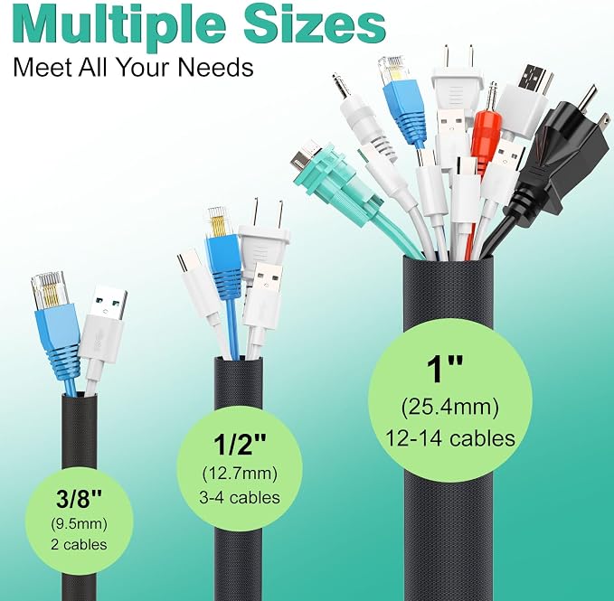 UOMTFAI Dog and Cat Cord Protector 25ft - 3/8inch, Flexible Cable Sleeve for Easy Cord Management, Protects Cables from Pets Chewing, Ideal for USB, Power, Audio and Video Cords - Black
