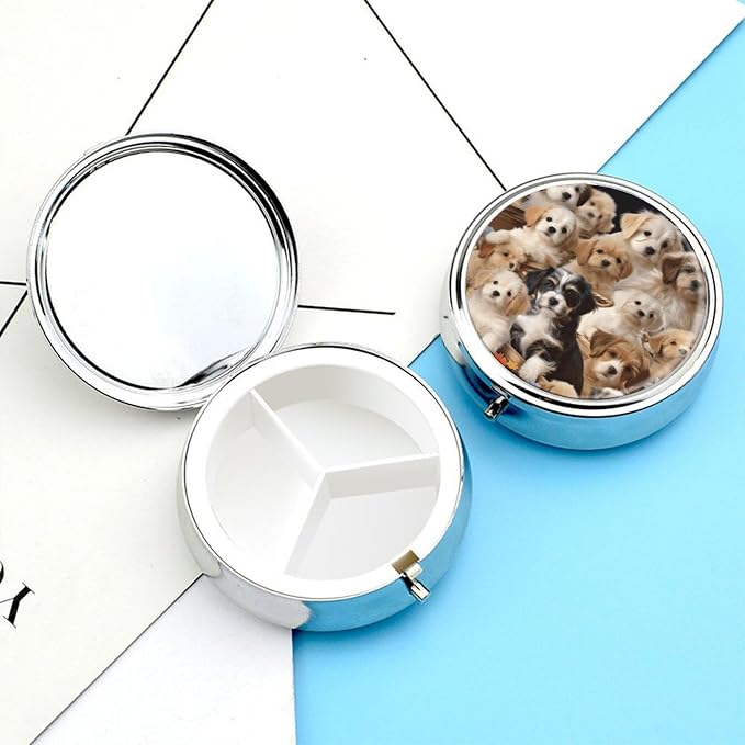 Cute Pet Dogs Pill Box 3 Compartment, Pill Case Portable for Pocket Or Purse,Pill Organizer to Hold Vitamins, Medication, Fish Oil &Supplements