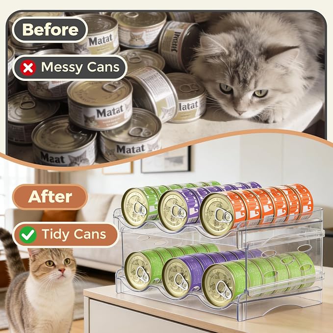 3 Layers Transparent Cat Food Can Organizer Can Hold 54 (3oz) Cans | Acrylic Cat Food Storage, Mold-Resistant, Non-slip Design, Heavy-Duty Storage for Countertop Kitchen Cabinet Pantry Shelf