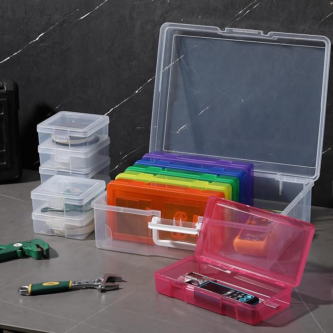 Plastic Storage Box Arts Plastic Container (6Medium Color+ 6Small Clear) | Multifunctional Design,Stackable,Clear,Versatile Organization,Space-Saving,Durable,Dust Protection