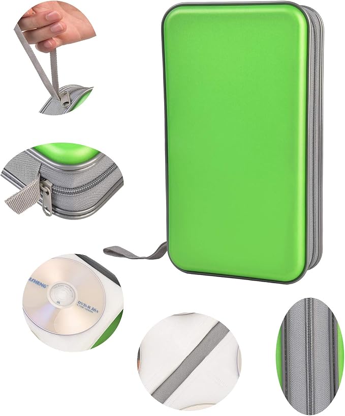 UENTIP CD Case,96 Capacity Hard Plastic DVD Case Holder for Car Home Travel | CD DVD Storage,Zipper Closure,Scratch-Resistant Sleeves,Stay Away Dust and Damp,Storage Music Video Gaming Discs Blu-ray
