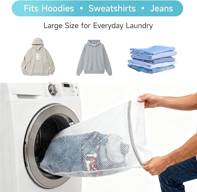 GOGOODA Mesh Laundry Bags Large Wash Bags for Delicates Large Size | Honeycomb Machine Wash Bags for Sweater, Jeans, Shirts(4 Large)