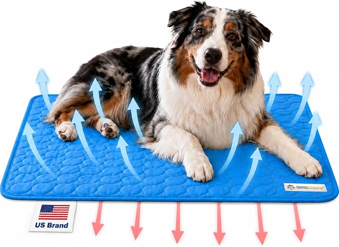 Doggykingdom Cooling Mat for Dogs – Ice Silk Self-Cooling Pet Pad for Dogs & Cats, Breathable Washable Cooling Pad for Crate, Kennel, Car & Floor, Summer Sleeping Mat, No Water Needed, Blue, Large