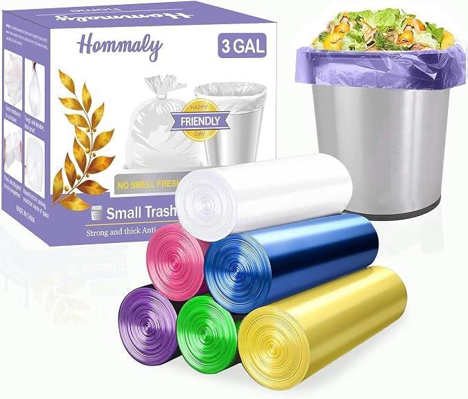3 Gallon 180pcs Small Multi Trash Bags Strong Garbage Bags, Bathroom Trash Can Bin Liners, Plastic Bags for Office, Waste Basket Liner, Fit 10-13 Liter, 2.6,3,Gal（3M180-6M)