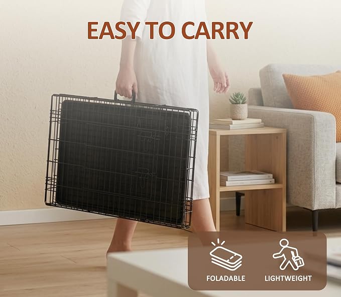 30 Inch Single Door Dog Crate, Sturdy Metal Wire Cage with Leak-Proof Tray | Heavy-Duty Rust Resistant Wire Dog Kennel with Removable Tray, Sturdy Frame Protects Pets & Home Furniture Safely