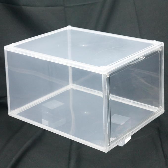 1 Pack Clear Shoe Boxes with Acrylic Drop Front Magnetic Door, Size 12 | Stackable Shoe Organizer for Sneaker Collection, Space-Saving Plastic Shoe Storage Box for Closet, Entryway, Bedroom