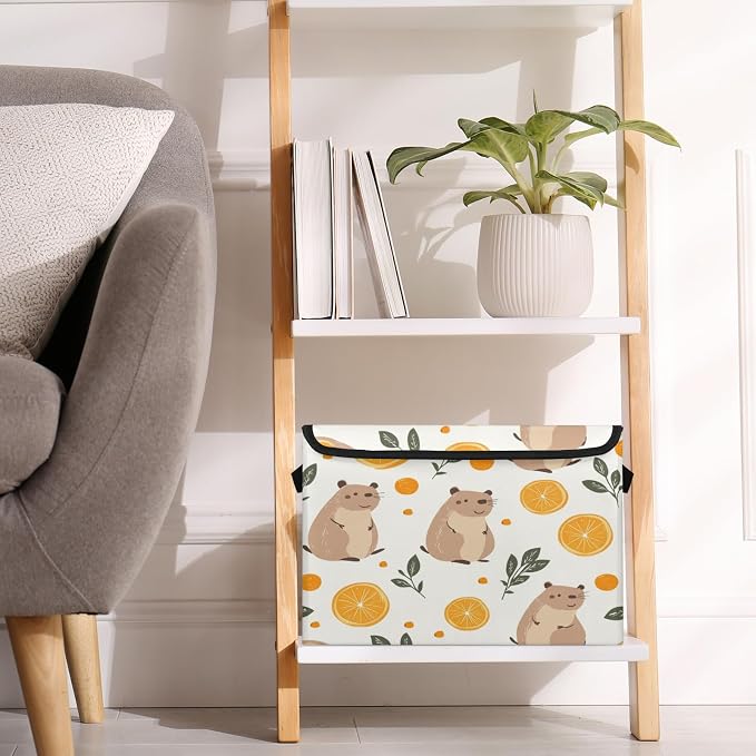 Guinea Pig Storage Bins with Lids, Lemon Leave Foldable Storage Boxes with Carrying Handle Organizer Containers Baskets Cube for Home Bedroom Closet