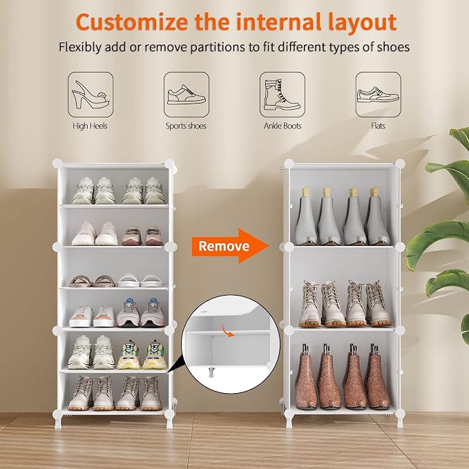 AWTATOS 8 Tiers Shoe Rack Organizer, 32 Pair Shoe Storage Cabinet, White | DIY Stackbale Plastic Shoe Organizer Shelves for Closet Entryway Hallway Bedroom
