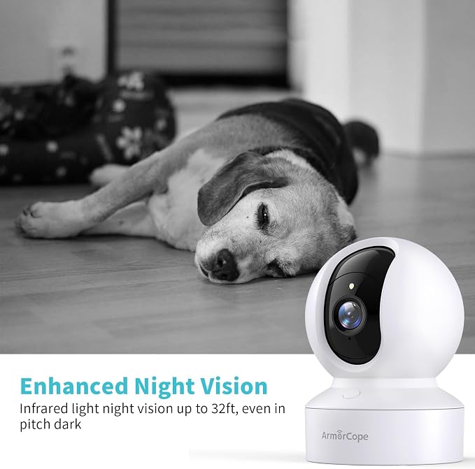 Armorcope Pet Camera, 2K HD Dog Camera with Phone APP, 360° Pan/Tilt View Puppy Cam, One Click Call for Baby Monitor, MagivPix Night Vision,Motion Tracking Alarm with Cloud/Local SD -2 Pack