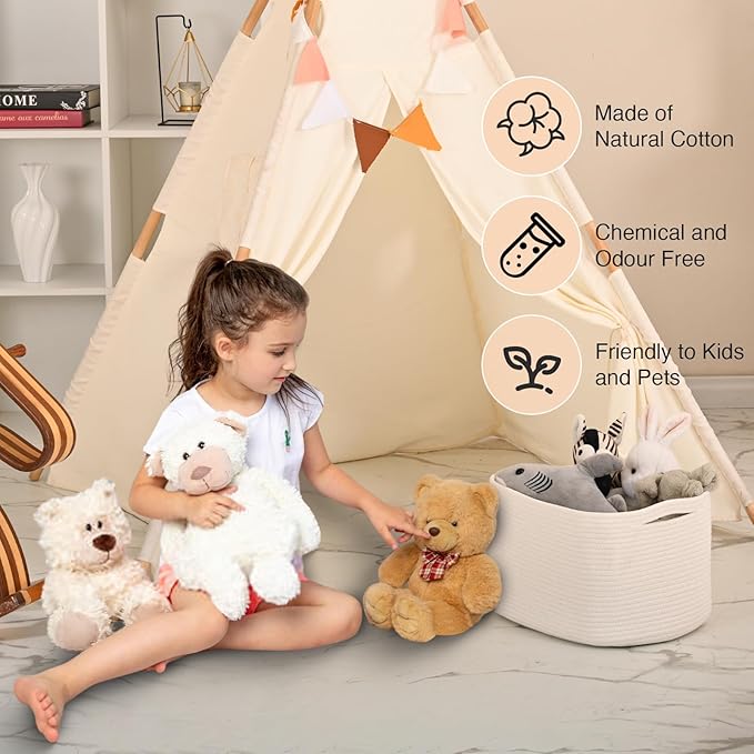 ICERZCZ Woven Cotton Rope Baskets for Gifts Empty, 15×11×9.5 Off White | Storage Baskets for Organizing, Cute Decorative Basket, Organizer Bins for Dog Toy, Baby Laundry, Gift, Nursery